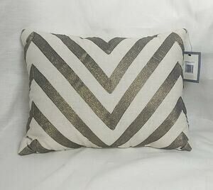 Ayesha Chevron Ribbon Pillow - Natural With Dark Silver Ribbons